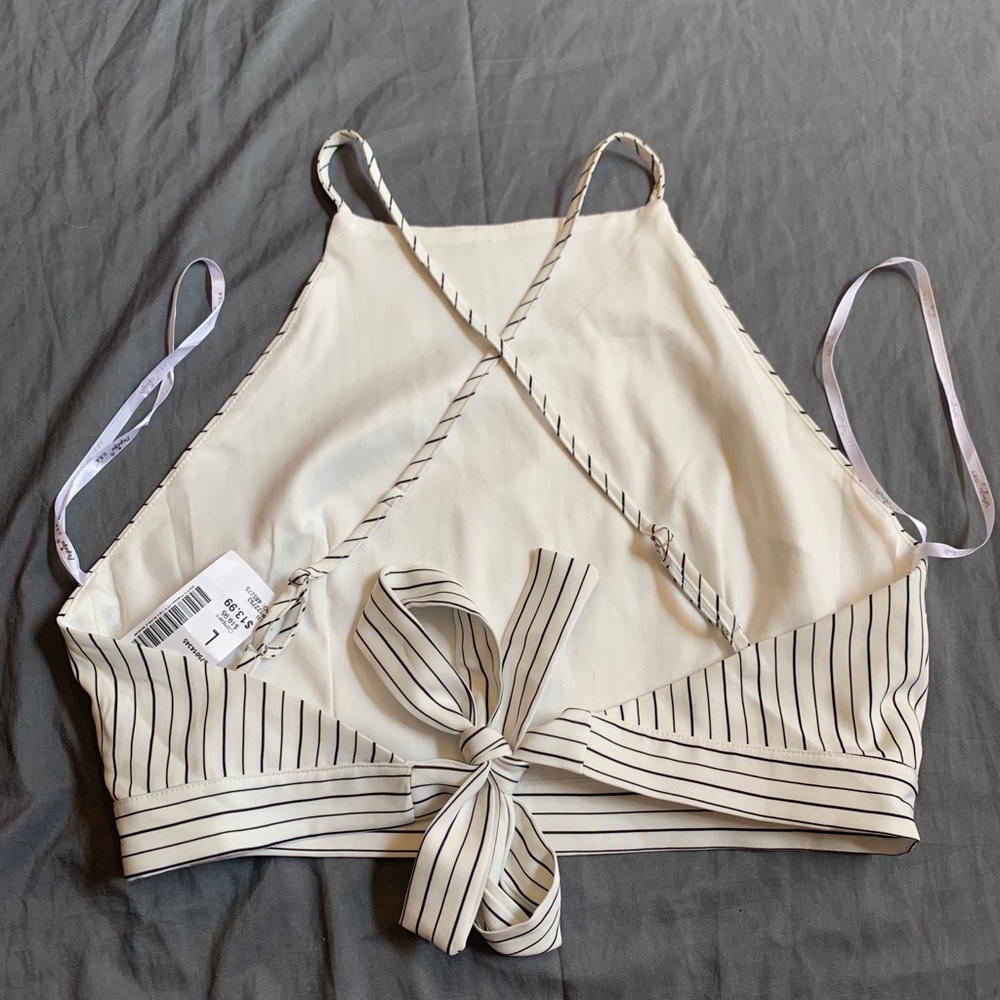Papaya pinstripe tie back crop top. Game day! - Picture 2 of 2